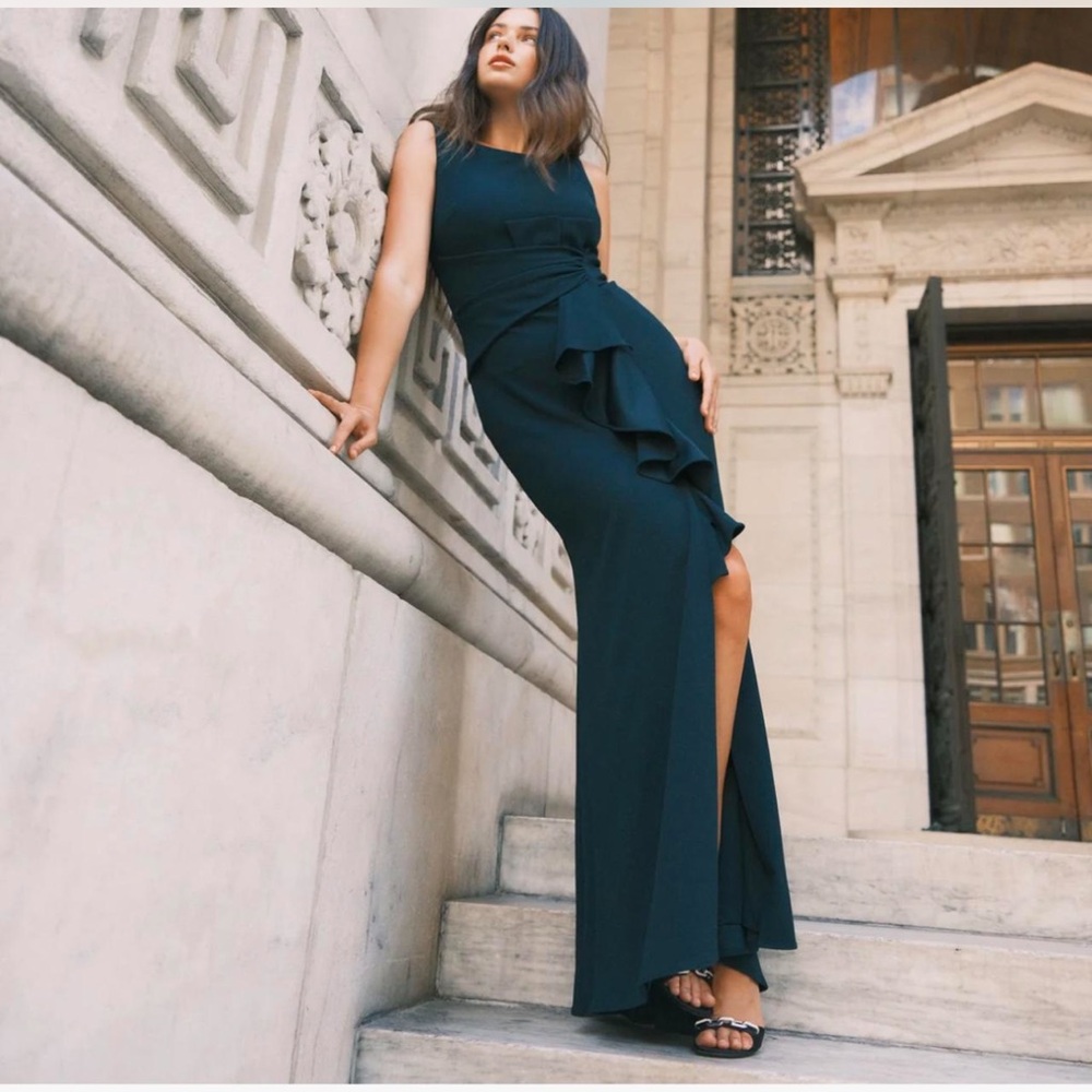 Betsy & Adam Dark Teal Maxi Dress.